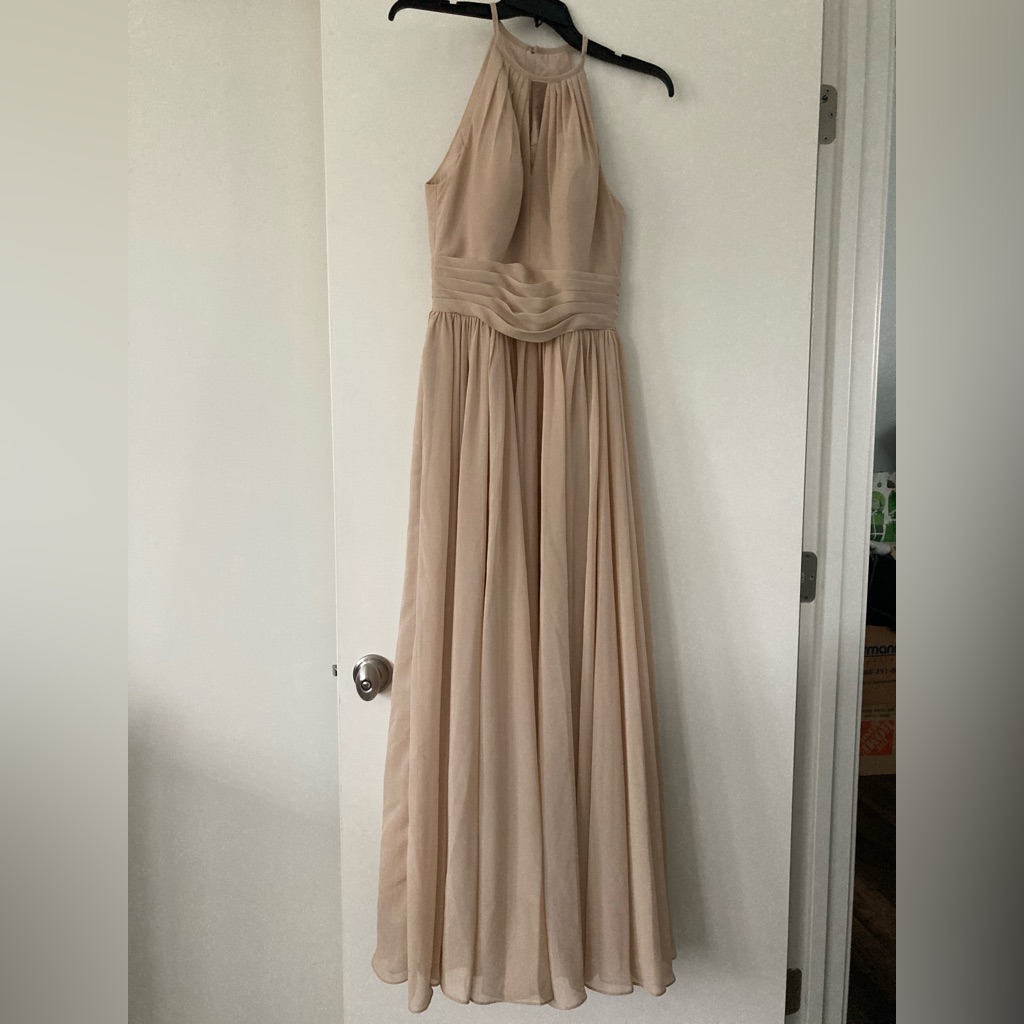 Preowned Azazie Cherish Bridesmaid Dress Champagne Beige Size 2 Waist 2625